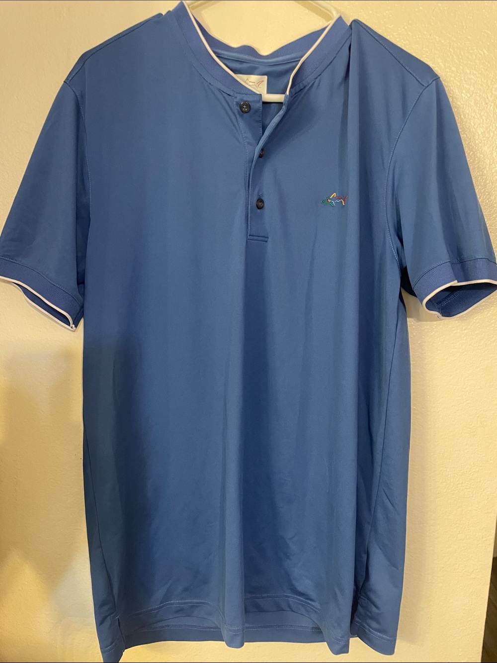 Greg Norman Collection Blue Short-Sleeve Henley Polo